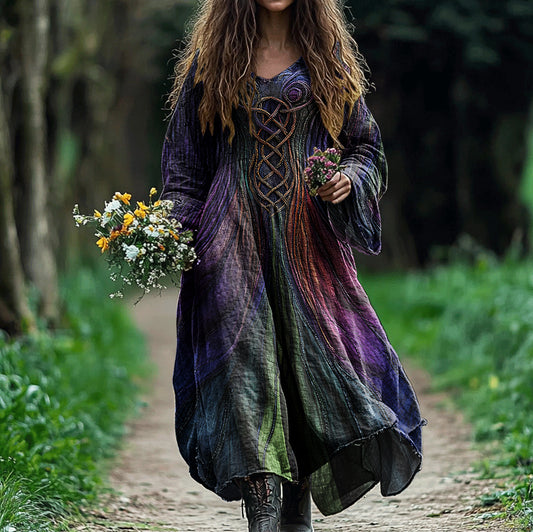 Women's Vintage Viking Celtic Gradient Art Linen Dress artswardrobe