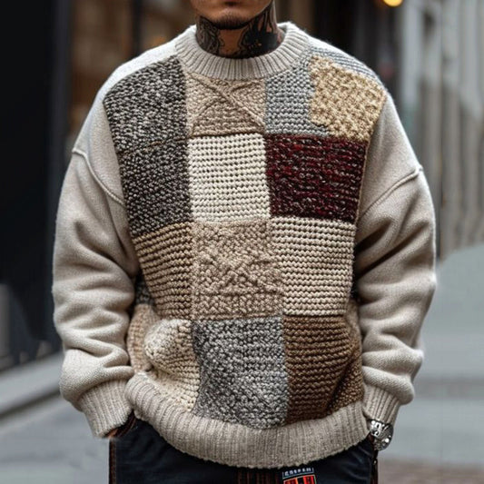 Men'S Vintage Jacquard Color Block Cozy Sweater artswardrobe