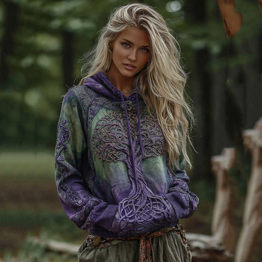 Comstylish Women's Classic Viking Tree Of Life With Celtic Knot Art Gradient Comfort Hoodie
