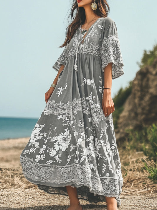 Women's Retro Floral Print Dress artswardrobe