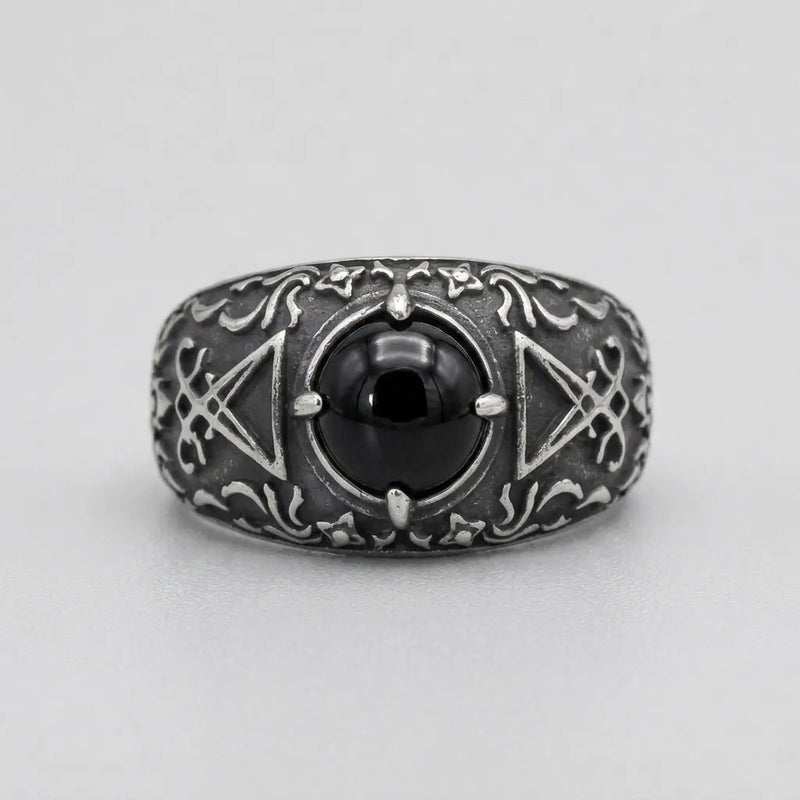 Black Onyx Sigil of Lucifer Baroque Ring