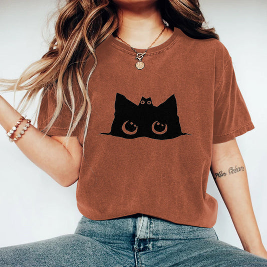 Abstract Creative Cute Black Cat Art Print  T-shirt elevenforest
