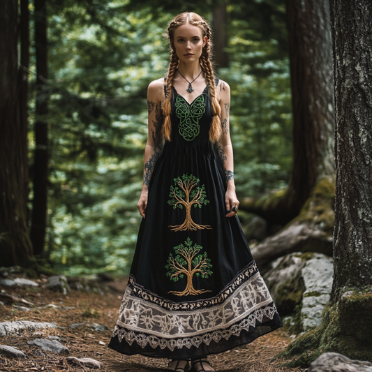 Tribal Celtic Knot Life Of Tree Lace Patchwork Art Linen Tank Dress artswardrobe