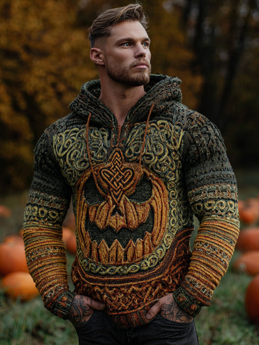 Men's Vintage Halloween Viking Embroidered Sweater elevenforest