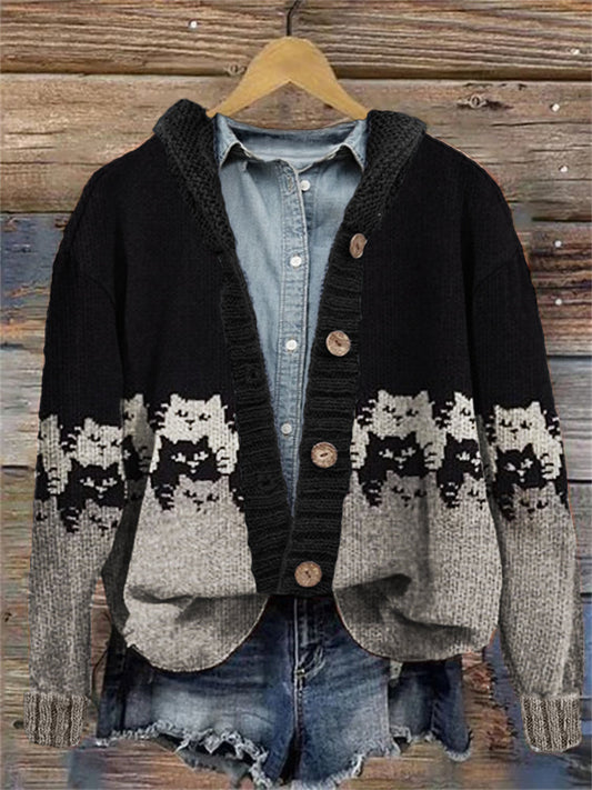 Lovely Cats Colorblock Cozy Knit Hooded Cardigan elevenforest