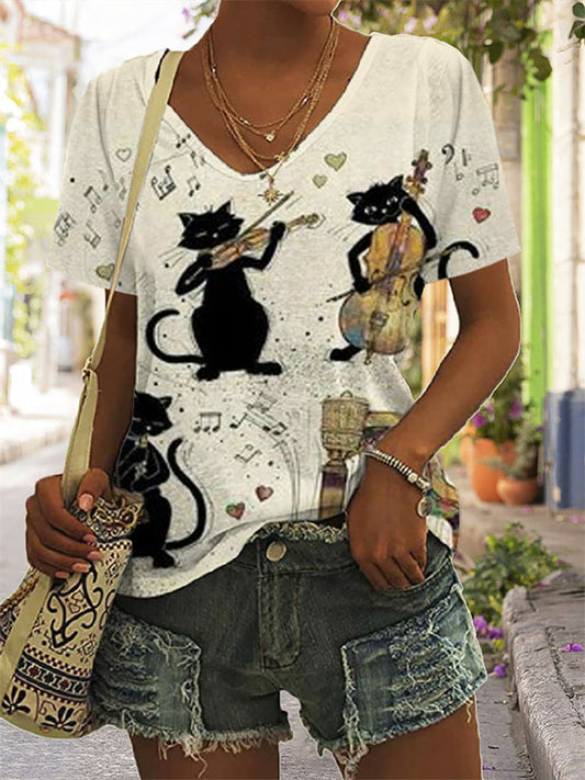 Music Violin Cat Retro  T Shirt elevenforest