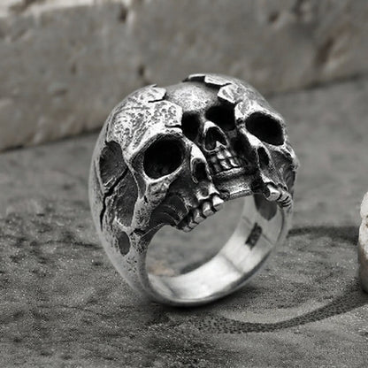 Cracked Skull Dome Ring — Gothic Sterling
