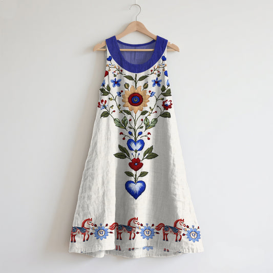 Vintage Swedish Floral Art Linen Tank Dress artswardrobe
