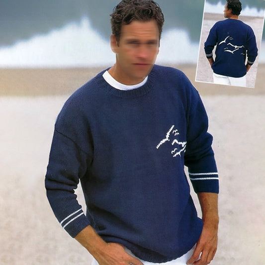 Retro Seagull Print Knitted Jacquard Sweater elevenforest