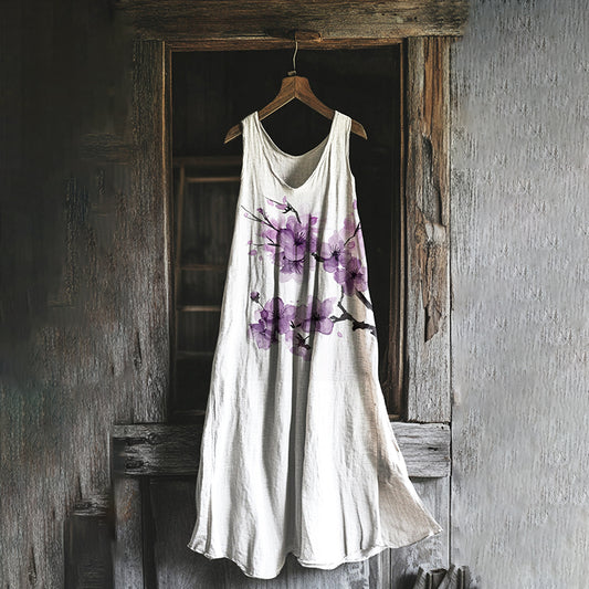 Vintage Lovely Plum Blossom Art Pattern Casual Midi Dress artswardrobe