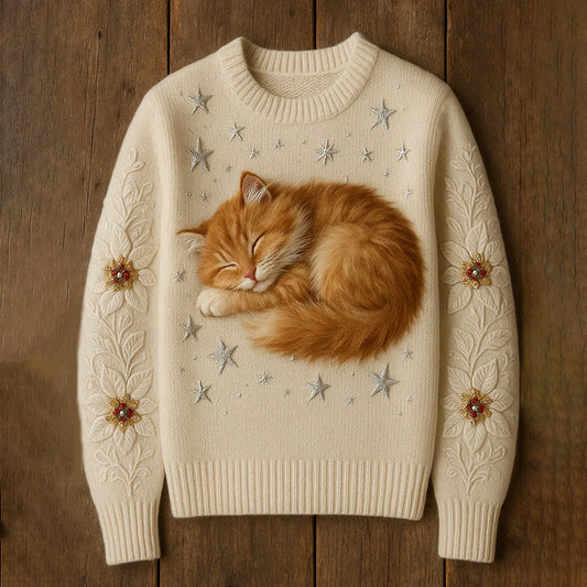 Women's Cute Cat Art Knitted Warm Sweater elevenforest
