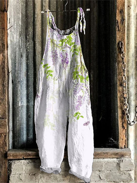 Comstylish Wisteria Print Linen Blend Jumpsuit