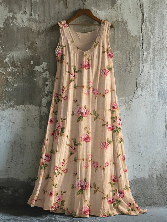 Vintage Small Floral Pattern Women's Vest Dress artswardrobe