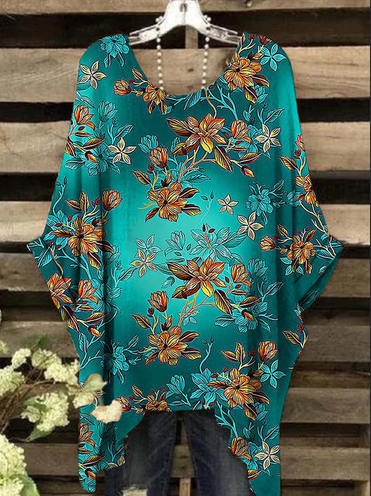 Women's Vintage Gradient Floral Print Design Top