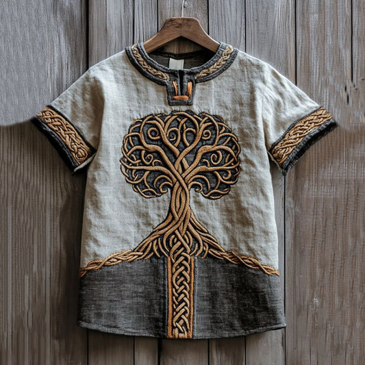 Men's Viking Celtic Embroidery Linen T Shirt artswardrobe