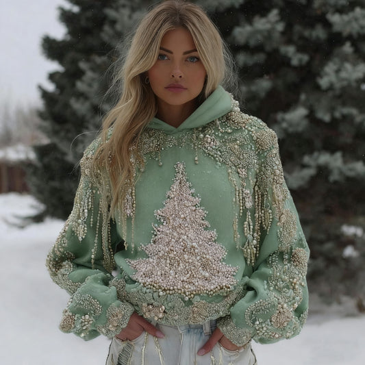 Comstylish Women's Vintage Christmas Tree Graphic Long Sleeve Casual Hoodie