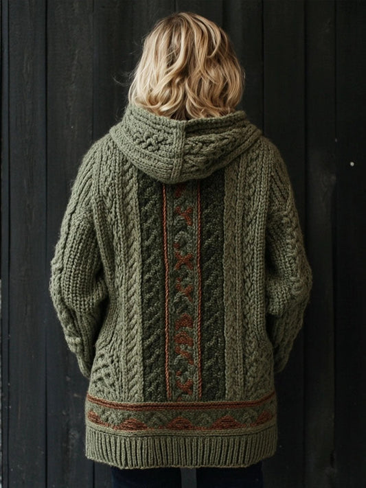 Vintage Irish Celtic Jacquard Cozy Chunky Hooded Cardigan elevenforest