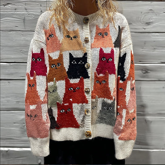 Women's Cat-themed Embroidered Cardigan Sweater elevenforest