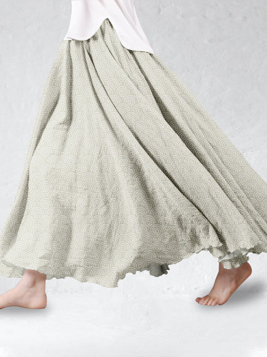 Comstylish Japanese Fish Scales Pattern Linen Blend Flowy Wide Skirt