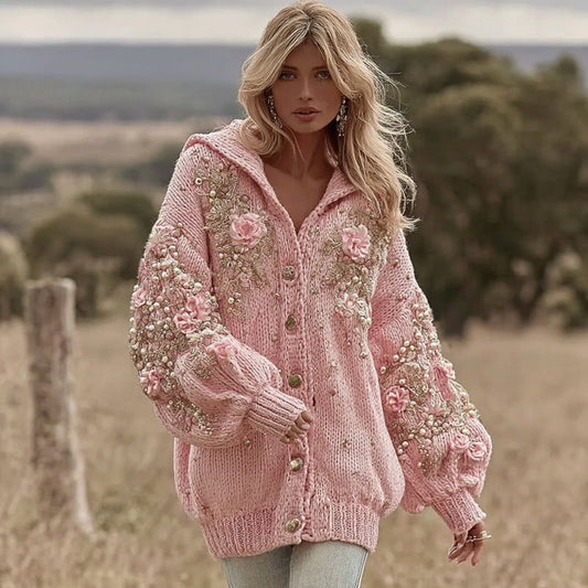 Women's Vintage Flower Embroidery Art Hooded Sweater Cardigan elevenforest