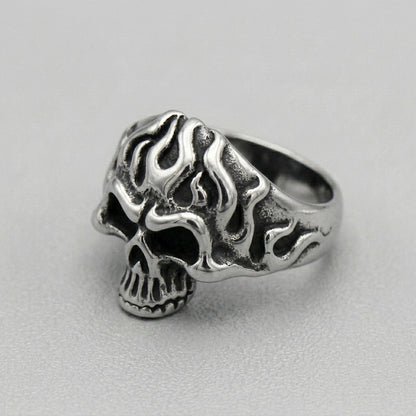 Tribal Flame Skull Statement Ring