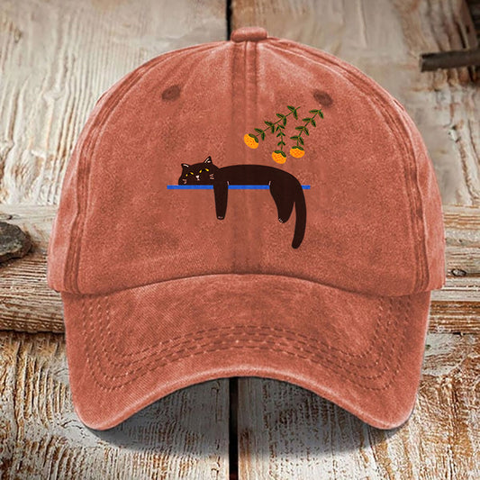 Comstylish Abstract Creative Lazy Black Cat Washed Sun Hat