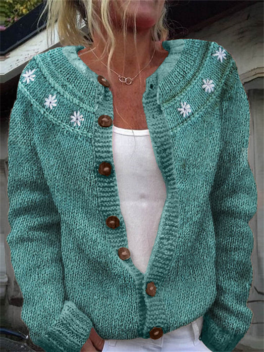 Classy Daisies Yoke Crochet Cozy Knit Cardigan artswardrobe