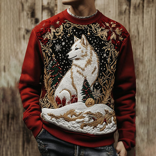 Retro Christmas Gold-Stamped Fox Pattern Casual Sweatshirt artswardrobe