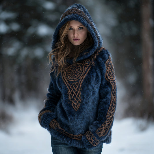 Comstylish Women's Vintage Viking Celtic Knot Art Plush Hoodie