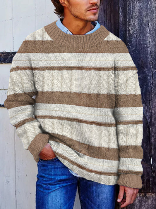 Vintage Vegan Mock Minimalist Pullover Stripe Warmth Knitted Jacquard Unisex Sweater artswardrobe