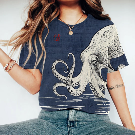 Comstylish Japanese Art Vintage Octopus Graphic Sea World Painting Art T-Shirt