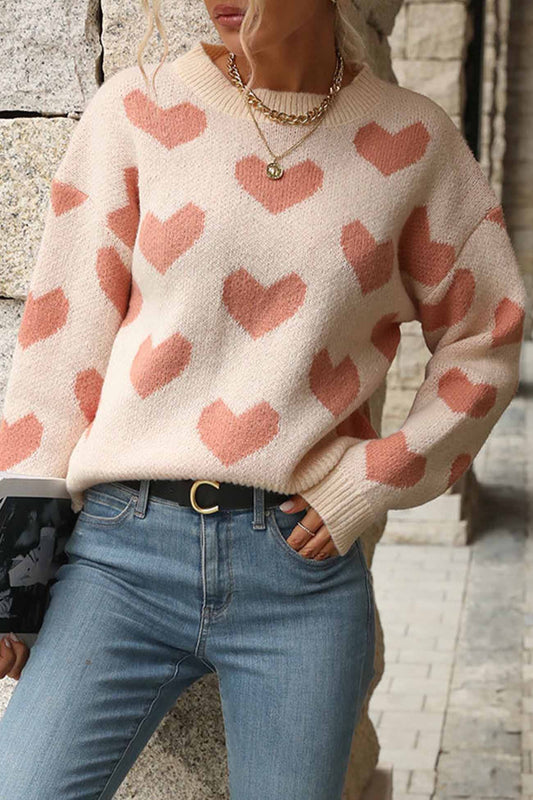 Marion® | Knitted sweater with a round neckline and a heart pattern