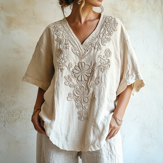 Vintage Floral Lace Art Comfy V Neck T Shirt artswardrobe