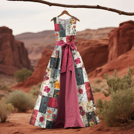 Vintage Floral Pink Patchwork Pattern Art Tank Dress artswardrobe