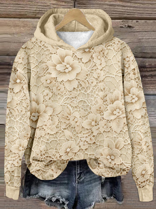 Women's Casual Woven Floral Print Hoodie