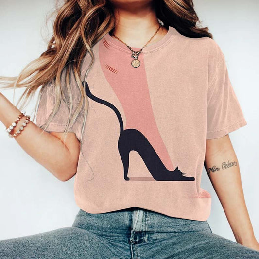Abstract Creative High Heel Cat Losing Weight Painting Art T-Shirt elevenforest