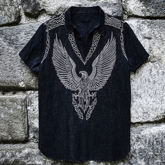 Men's Eagle Totem Celtic Knot Lapel Short Sleeve Shirt artswardrobe
