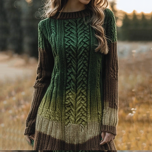 Women's Gradient Celtic Knot Long Sleeve Cozy Sweater Dress elevenforest