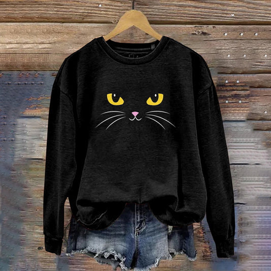 Comstylish Women's Abstract Black Cat Art Painting Sweatshirt