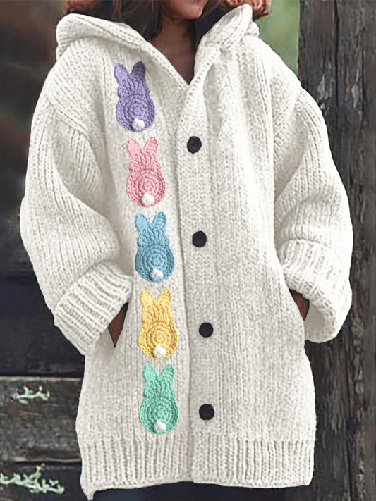 Easter Colorful Bunny Crochet Cozy Hooded Cardigan artswardrobe
