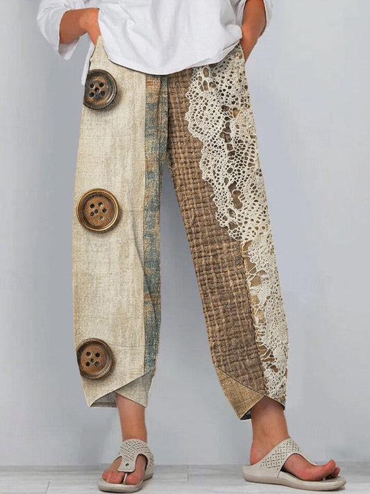 Vintage Lace Patchwork Linen Blend Pants artswardrobe