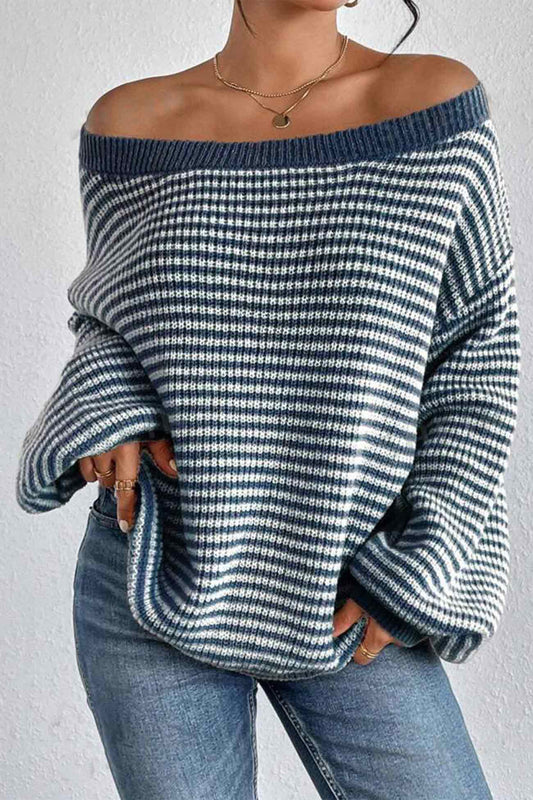Ida® | Striped sweater with a boat neck and dropped shoulders