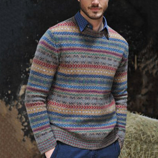 Vintage Knitted Jacquard Crew Neck Sweater elevenforest