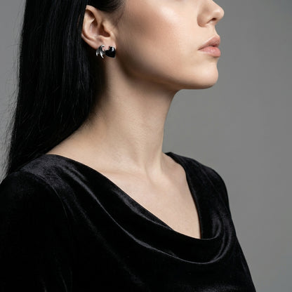 Dark Heart Takes Flight - Black Enamel Winged Heart Stud Earrings