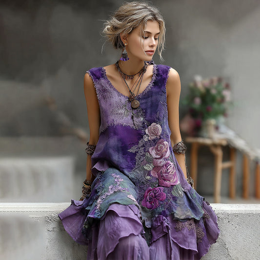 Vintage Bohemian Embroidered Floral Tank Top artswardrobe
