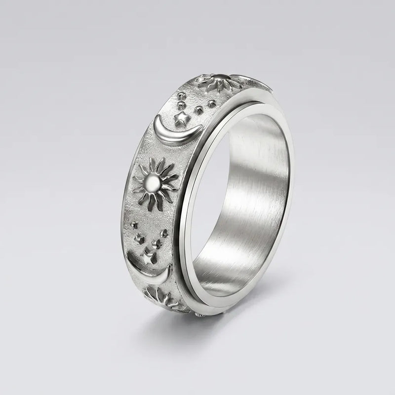 Sun & Crescent Moon Spinner Ring
