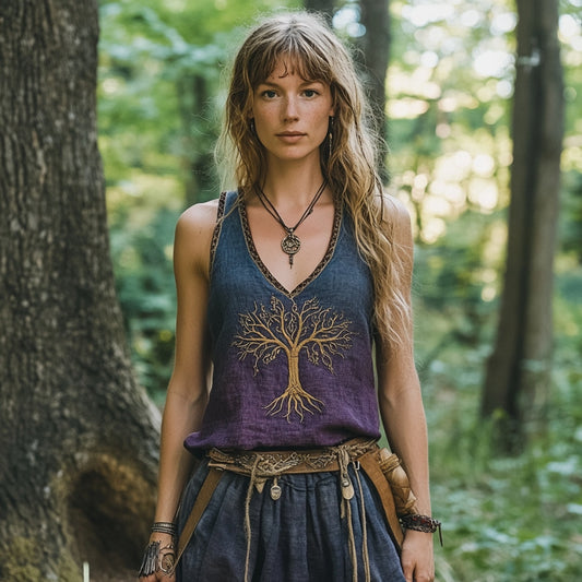 Women's Viking Tree Of Life Gradient V-neck Tank Top artswardrobe