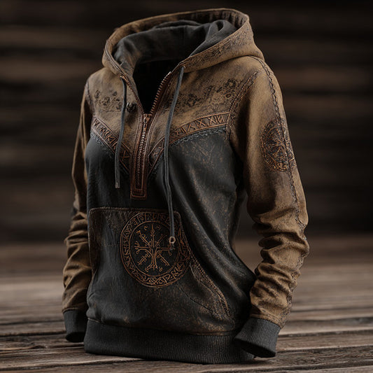 Comstylish Women's Vintage Viking Tree Of Life Pattern Casual Zip-up Sweatshirt
