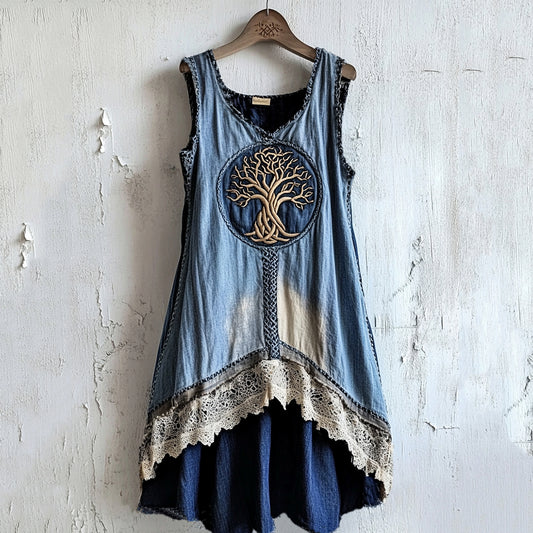 Women's Vintage Viking Tree Of Life Art Lace Tank Dress artswardrobe