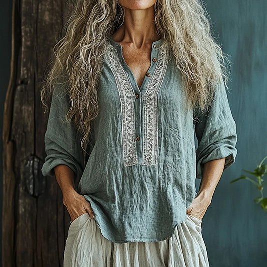 Bohemian Linen Floral Art Print  Long Sleeve Shirt artswardrobe